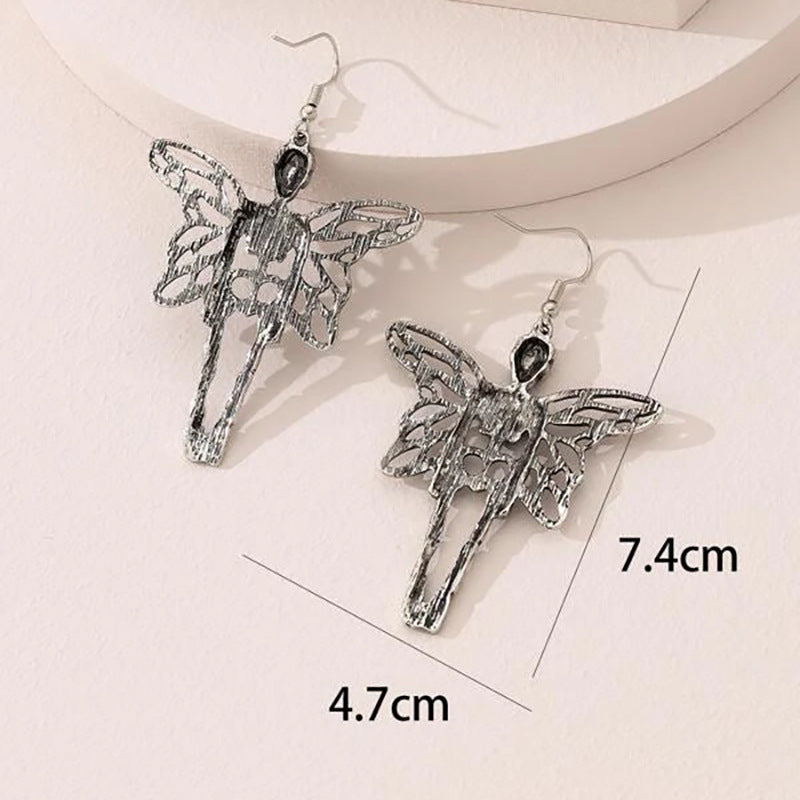 Wholesale  Exaggerated Skull Wings Earrings
