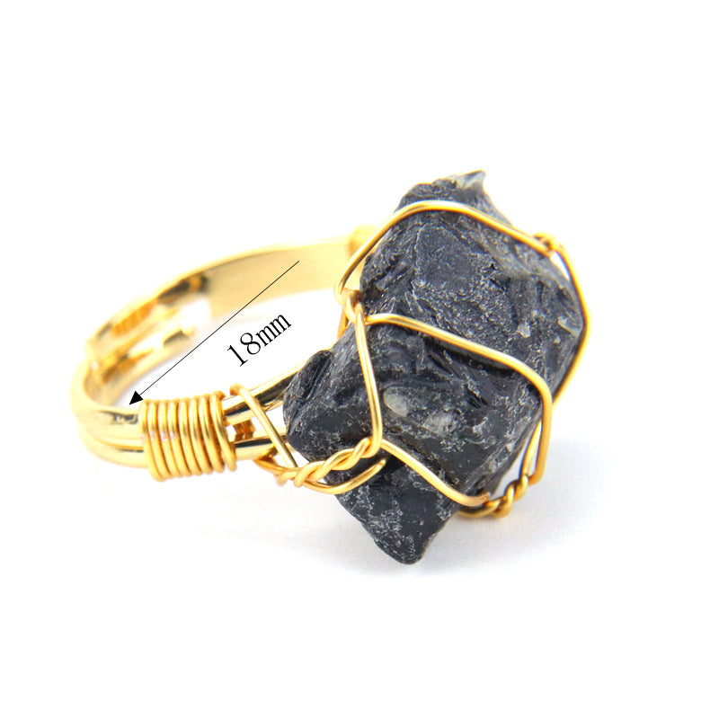 Wholesale Hand Wound Raw Stone Natural Stone Agate Adjustable Ring ACC-RS-HanX001