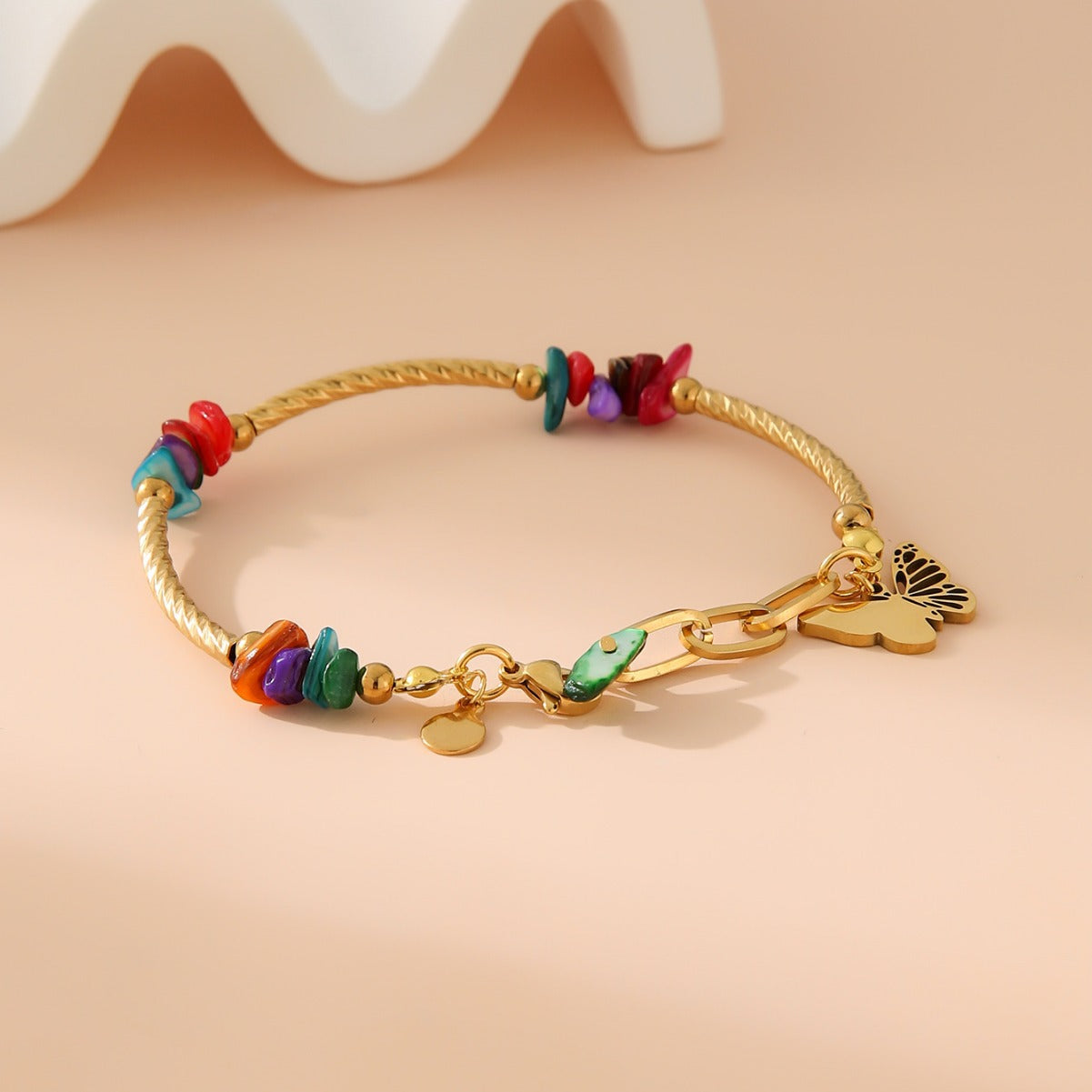 Wholesale  stainless steel color gravel butterfly pendant gold bracelet