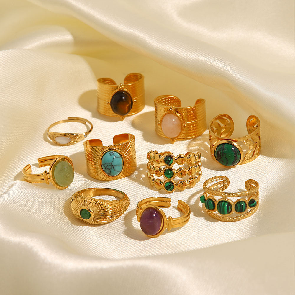 Wholesale Retro Titanium Steel Open Gemstone Ring