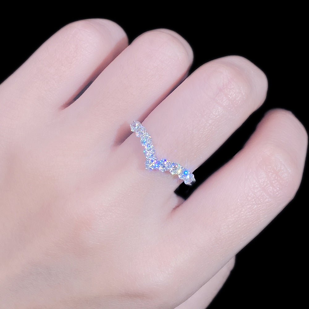 Wholesale S925 Sterling Silver V-Shaped Diamond Ring
