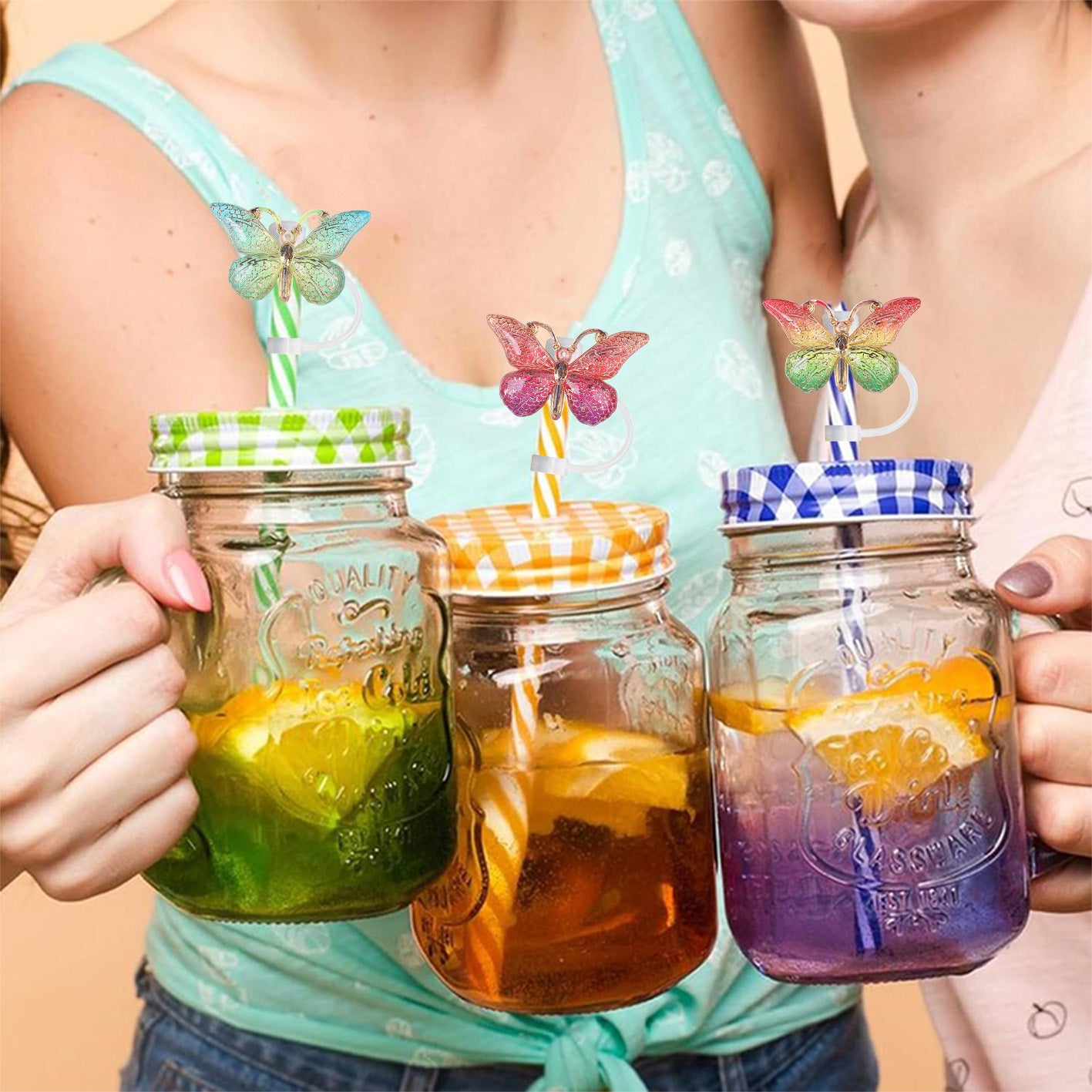 Wholesale 10pcs  Hot stamping gradient butterfly series Straw Cover Straw Tube Cap