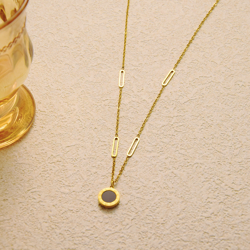 Wholesale Luxury All-Over Titanium Steel Black and White Double-Sided Clavicle Chain Necklaces