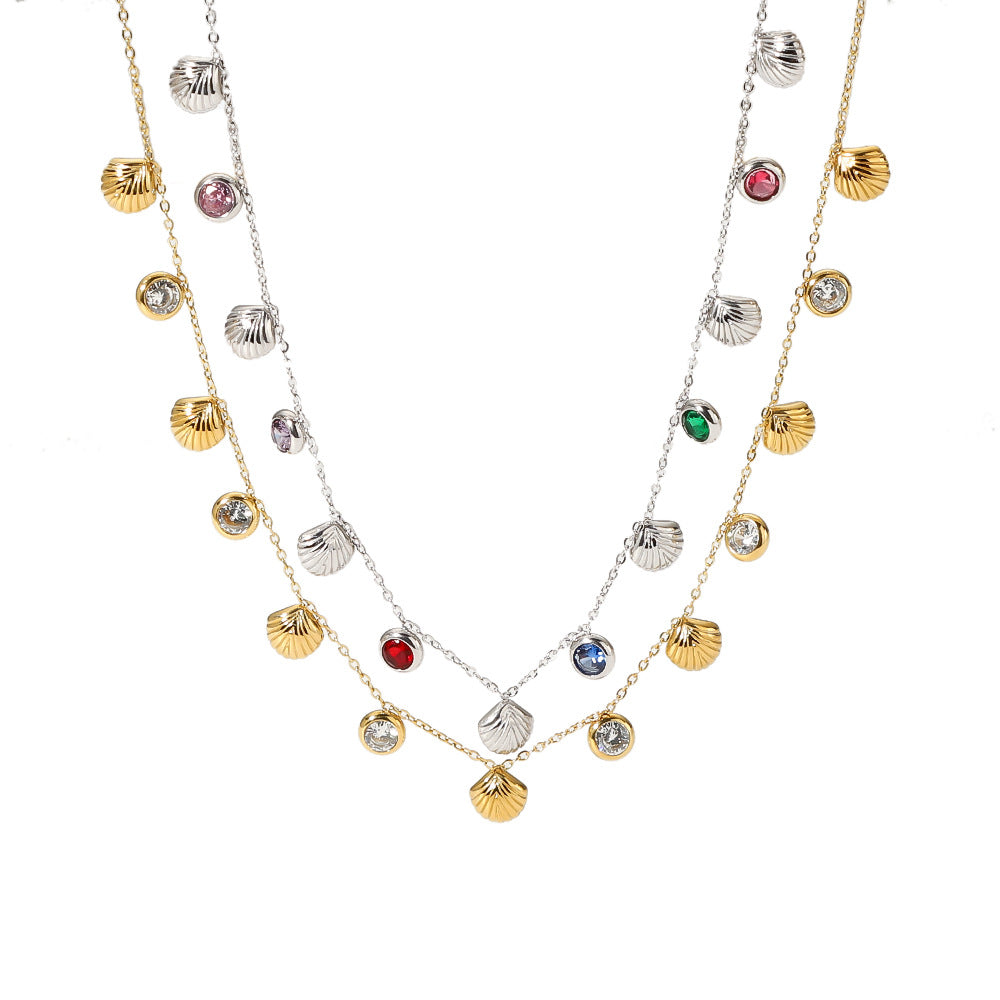 Wholesale stainless steel necklace clavicle chain 18K gold shell pendant inlaid zircon chain