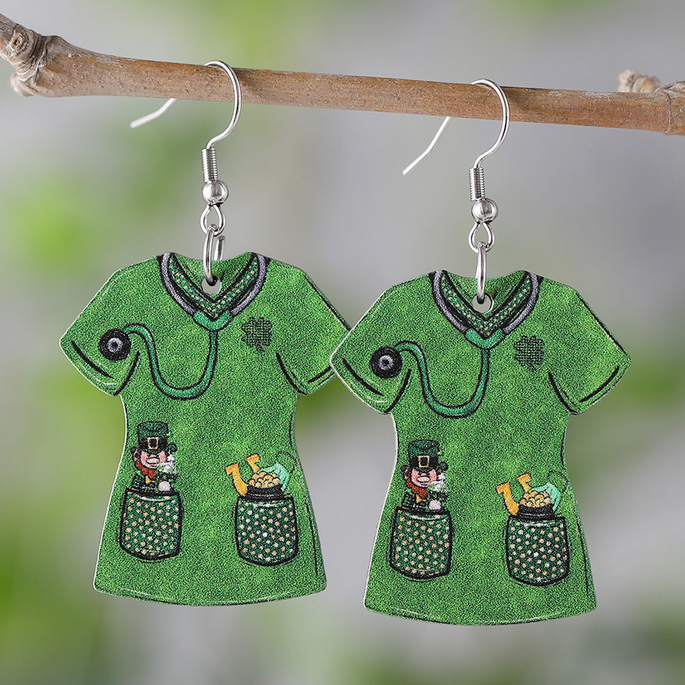 Wholesale Nurses'  Day Green Four-Leaf Clover Wooden Earrings