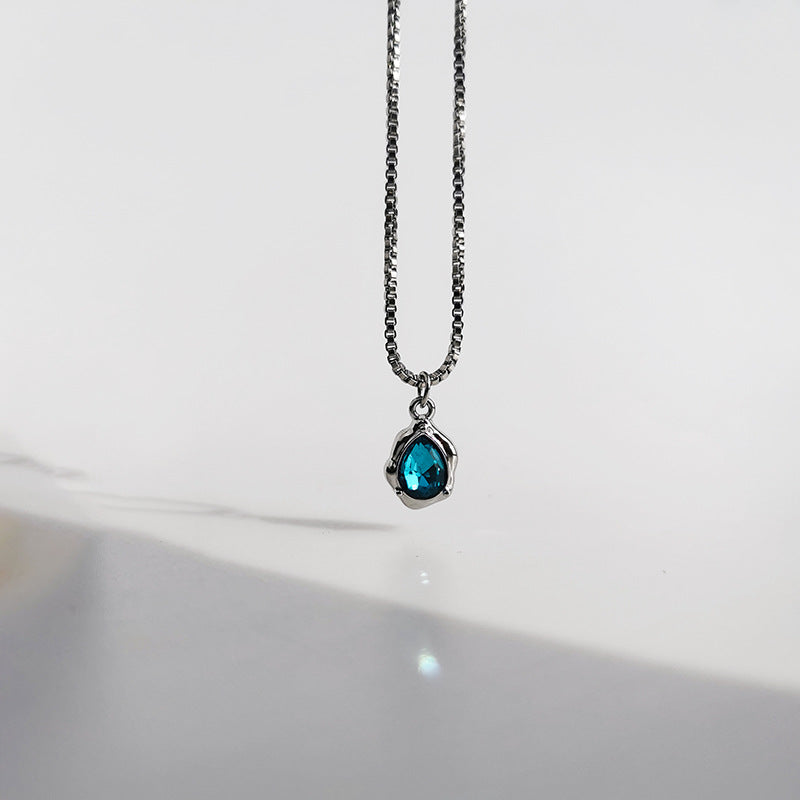Wholesale  Titanium Steel Luxury Iceberg Blue Waterdrop Necklace