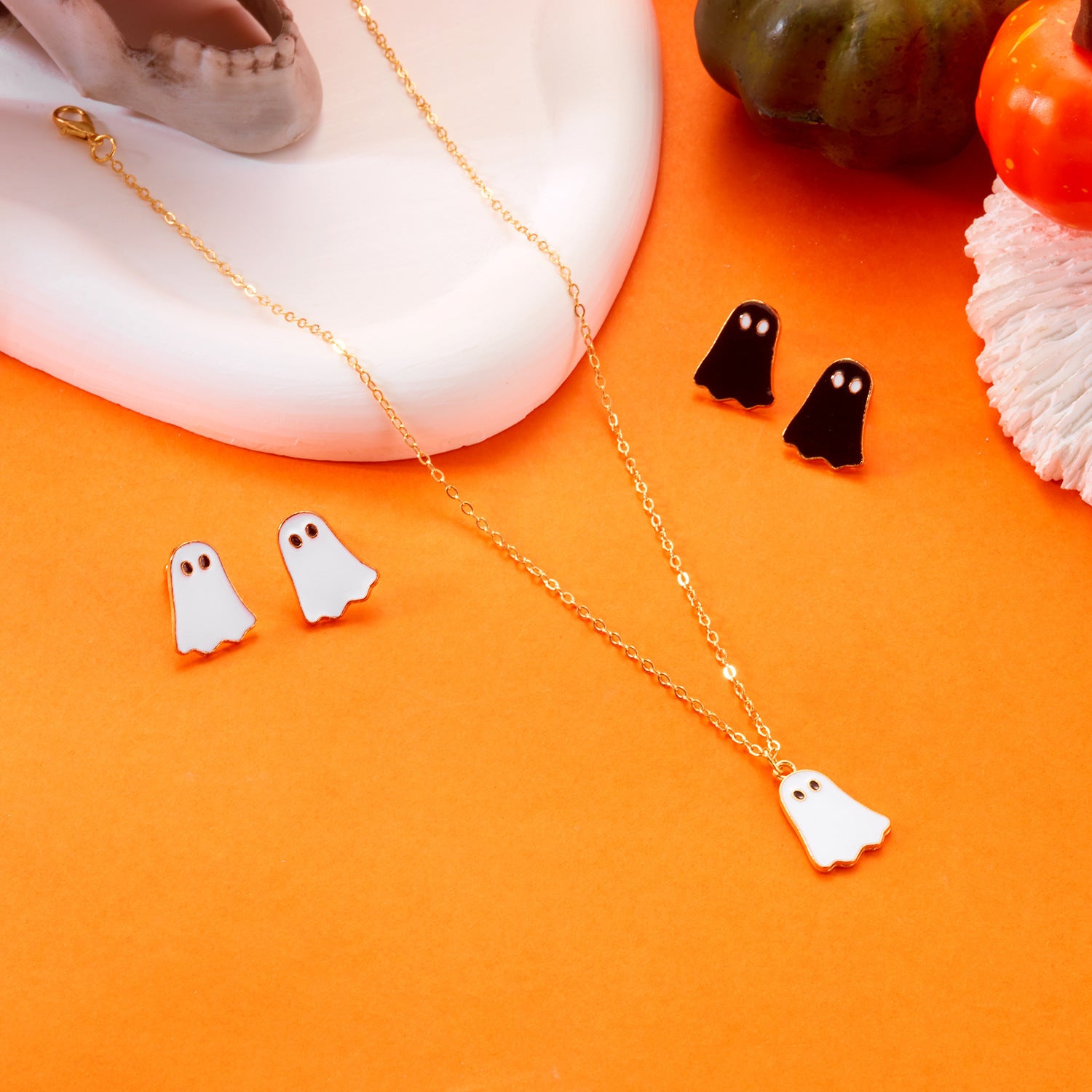 Wholesale Halloween 3D Bleeding Heart Necklace Earring Set