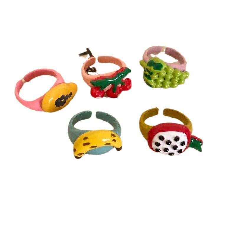 Wholesale  Color Drop Glaze Cartoon Fruit Ring