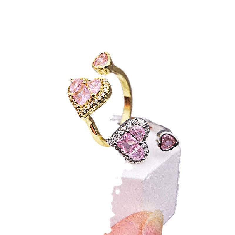 Wholesale Light Luxury Ring Heart Shaped Zircon Open Rings ACC-RS-YXY043