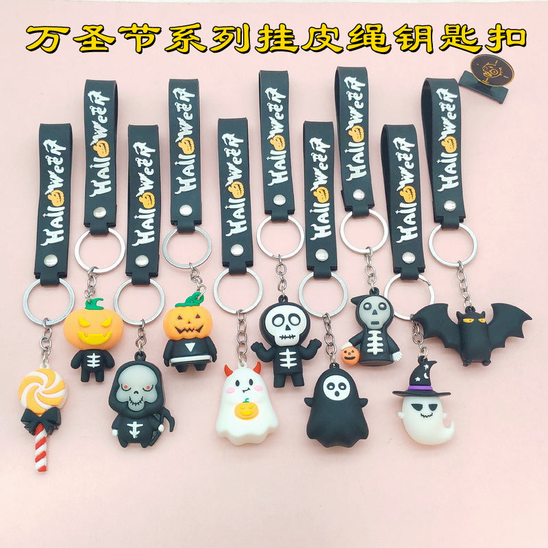 Wholesale Cute  Soft Glue Keychain Pendant Skull Pumpkin Cartoon Car Key Accessory Gift