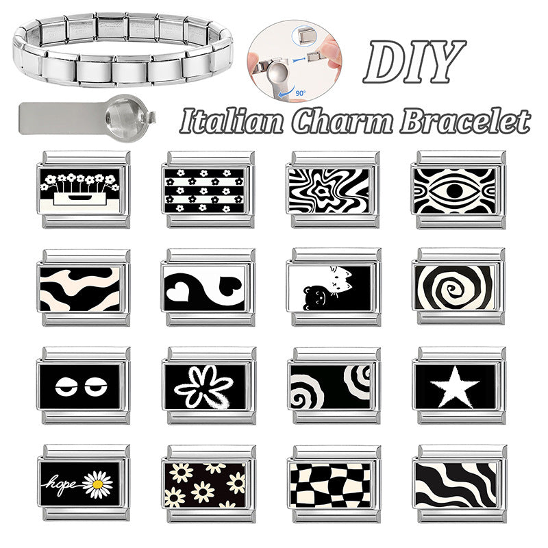 Wholesale 9mm Italian Charm Starter Bracelets DIY square Single Section Creative Stainless Steel Composable Bracelet