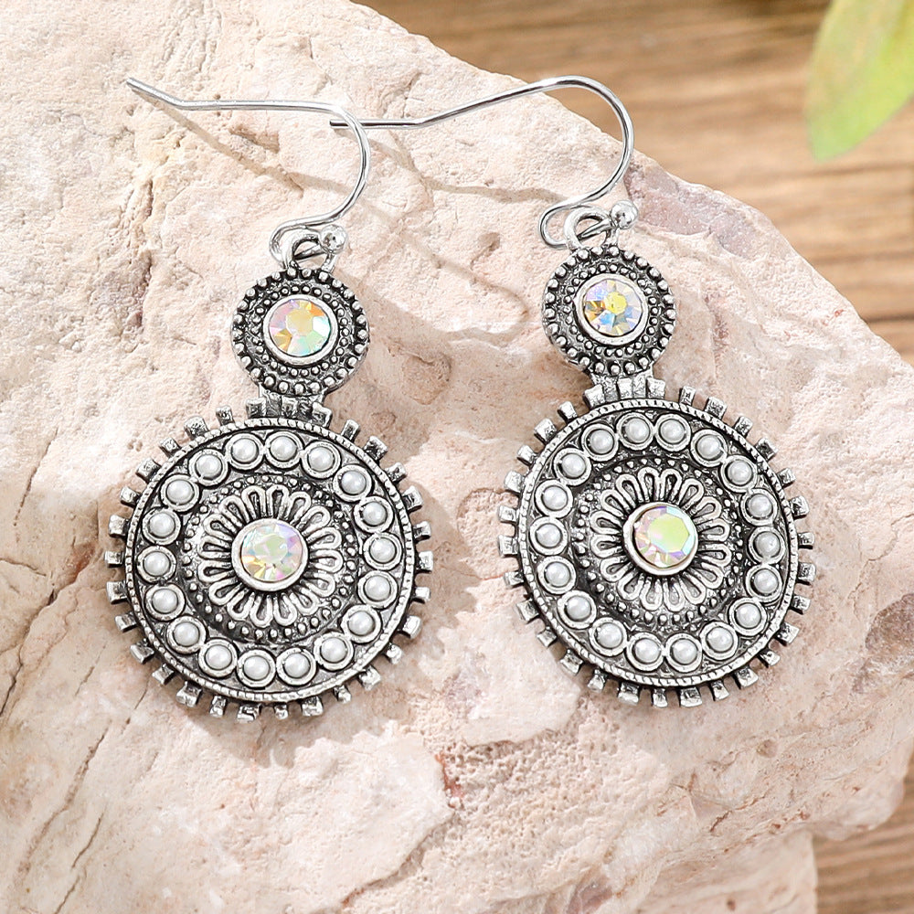 Wholesale Bohemian Retro Circular Antique Silver Tassel Earrings Tibetan Style Ethnic Zinc Alloy Jewelry Accessory Gift