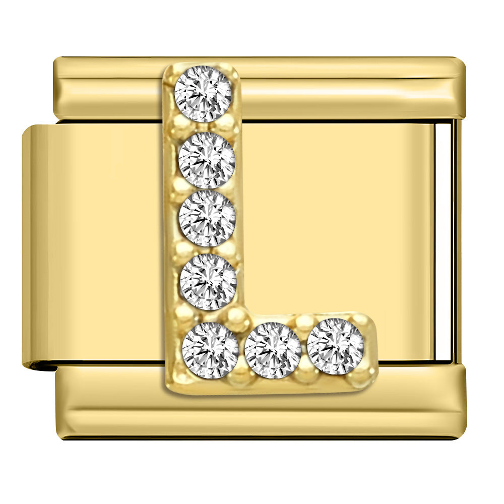 Wholesale Stainless Steel Modular Bracelet with Rhinestones and Gold Letters for Everyday Wear Jewelry Accessory