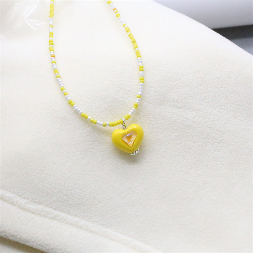Wholesale Zircon Heart Pendant Rice Bead Necklace