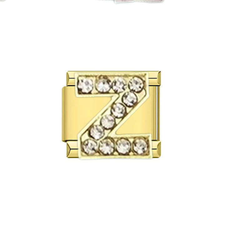 Wholesale Cross-Border Popular Fashion Rhinestone 26-Letter English Alphabet Series Italian Modular DIY Stainless Steel Bracelet Accessories
