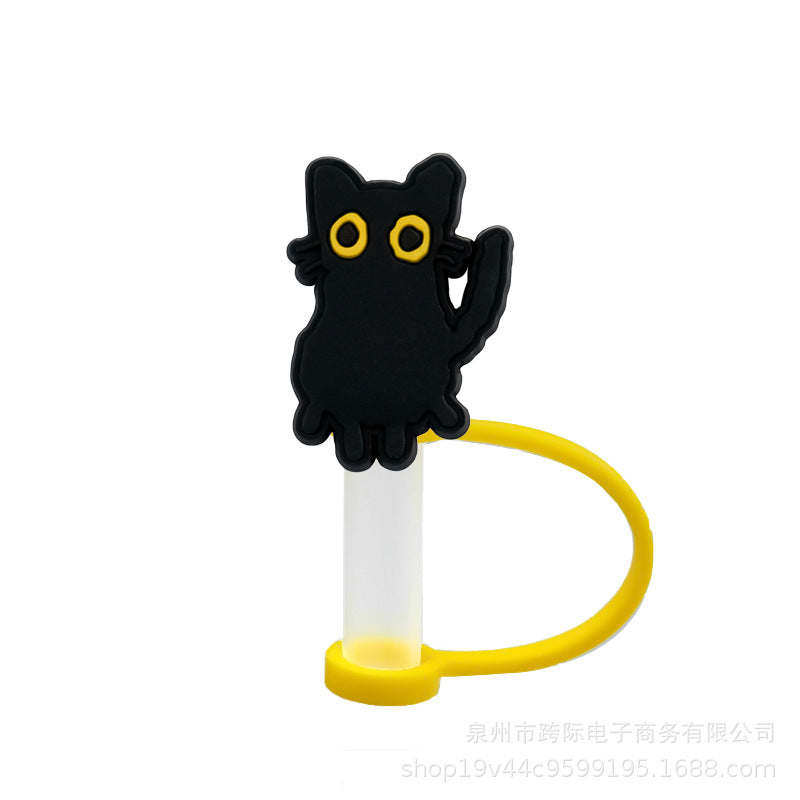 Wholesale 50 Pcs Cute Cartoon Black Cat Straw Cover Silicone Straw Covers ACC-SCR-KuaJi005