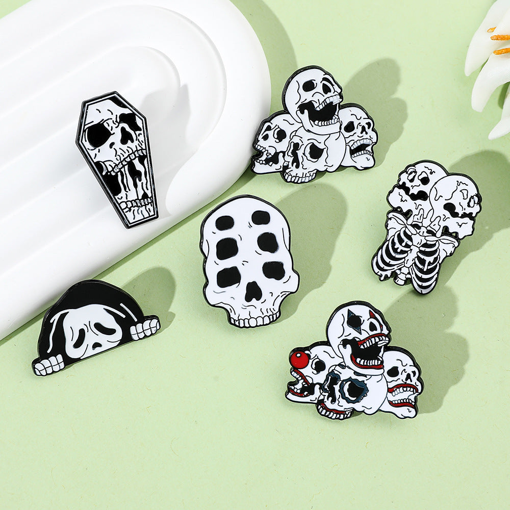 Wholesale  horror element hollow skull mask lily gold drop oil badge decoration