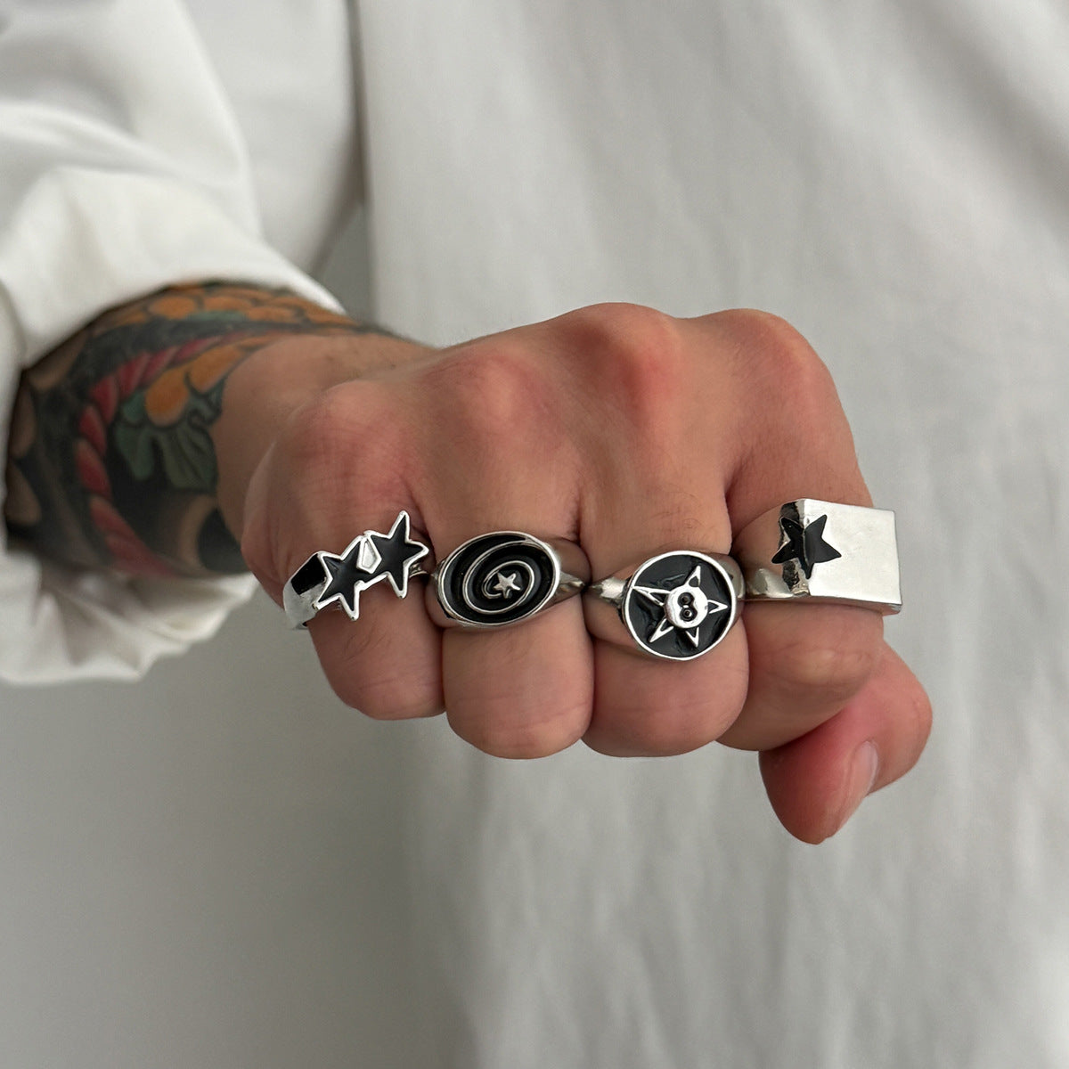 Wholesale European American Style Men' s Five-Pointed Star Ring Set Alloy Electroplated Boutique Resale