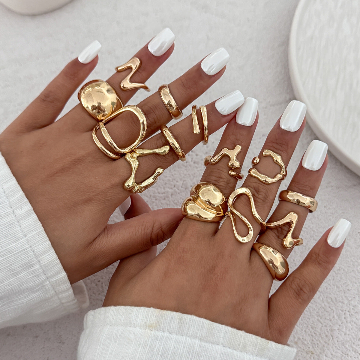 Wholesale Irregular liquid lava metal wrinkled open design light-sensitive surface ring