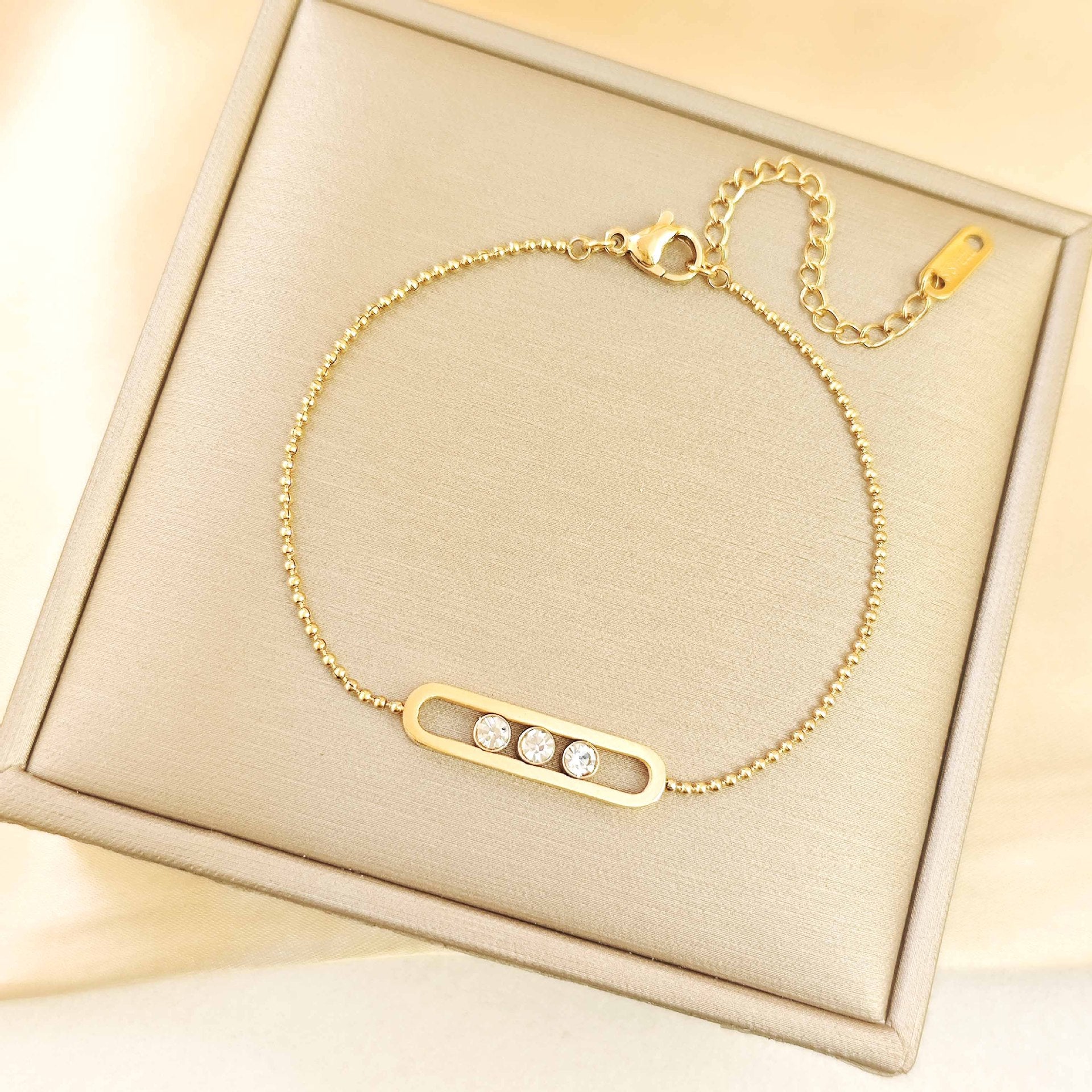 Wholesale European Style Paper Clip Double Bracelet Titanium Steel Flash Zircon Fashion Accessory