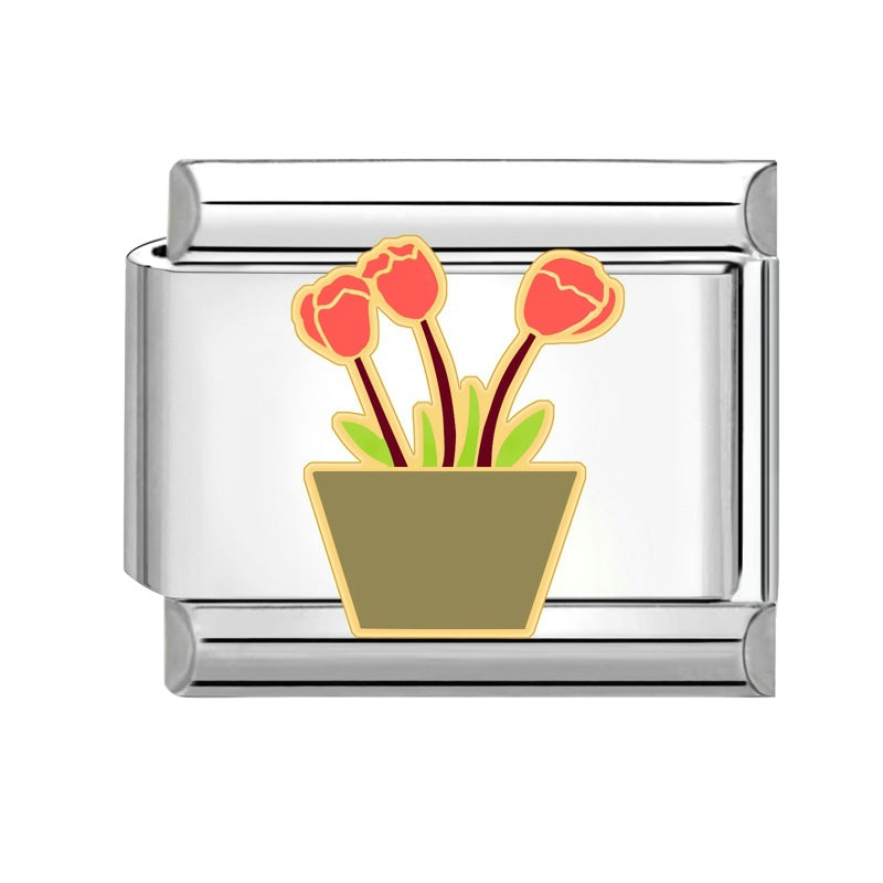 Wholesale Italian Charm Bracelet 9mm DIY Splicing Creative Flower Plant Stainless Steel Composable Bracelet