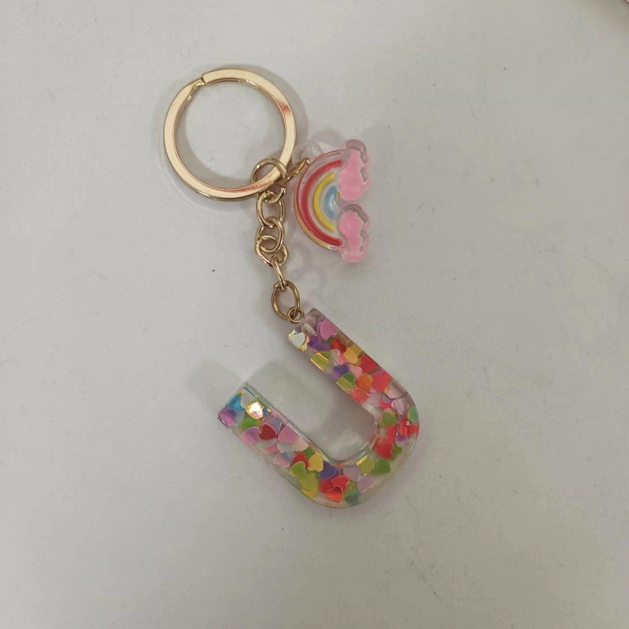 Wholesale Trendy Resin Alphabet Letter Keychains 26 A Z Iridescent Sequin Charm Set Party Gift Bag Charm Boutique Resale Accessory