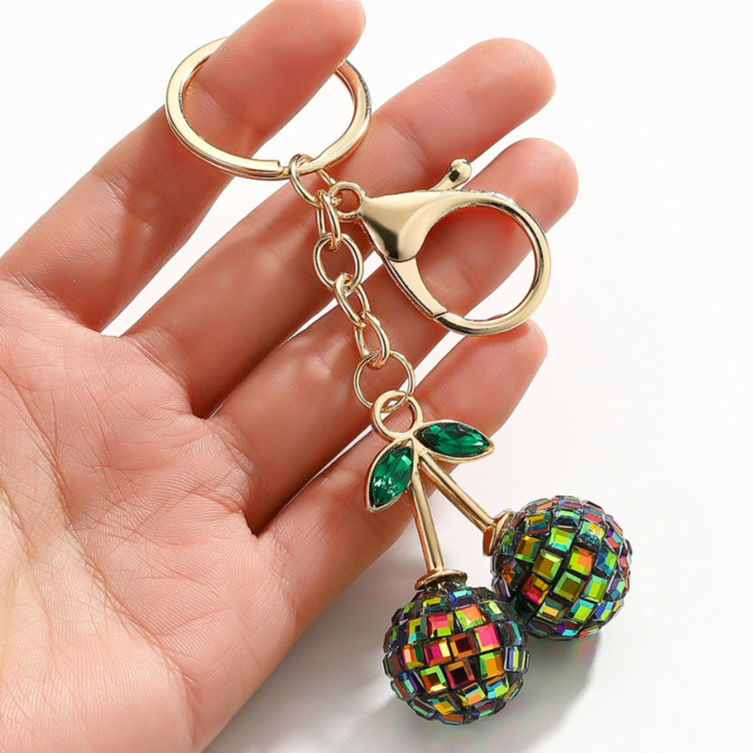 Wholesale Multicolored diamond-encrusted cherry keychain pendant