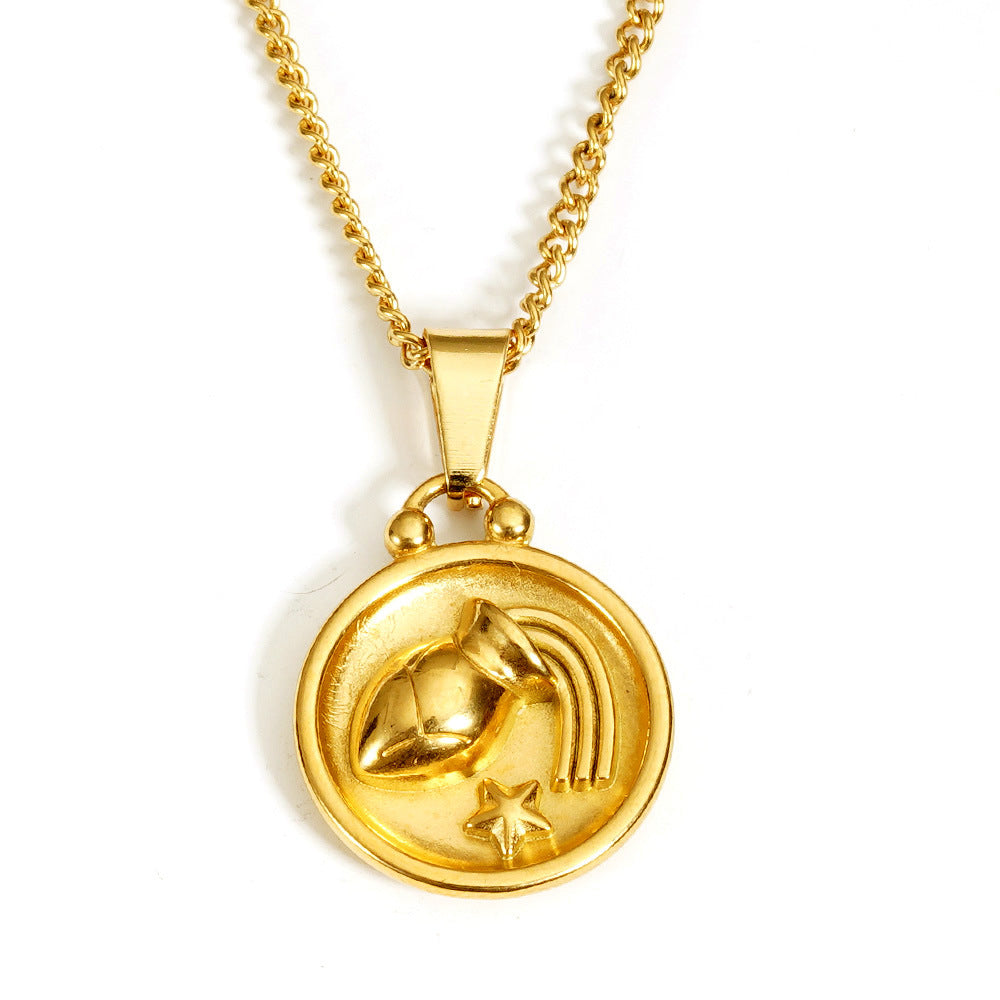 Wholesale  18K gold stainless steel 12 constellation pendant double-sided  necklace