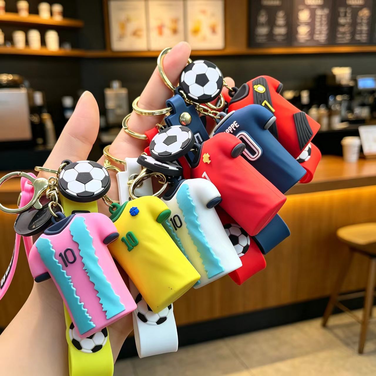 Wholesale # 10 Football Jersey Keychain - Pink PVC Decorative Car Key Accessory for Party Gifts or Resale
