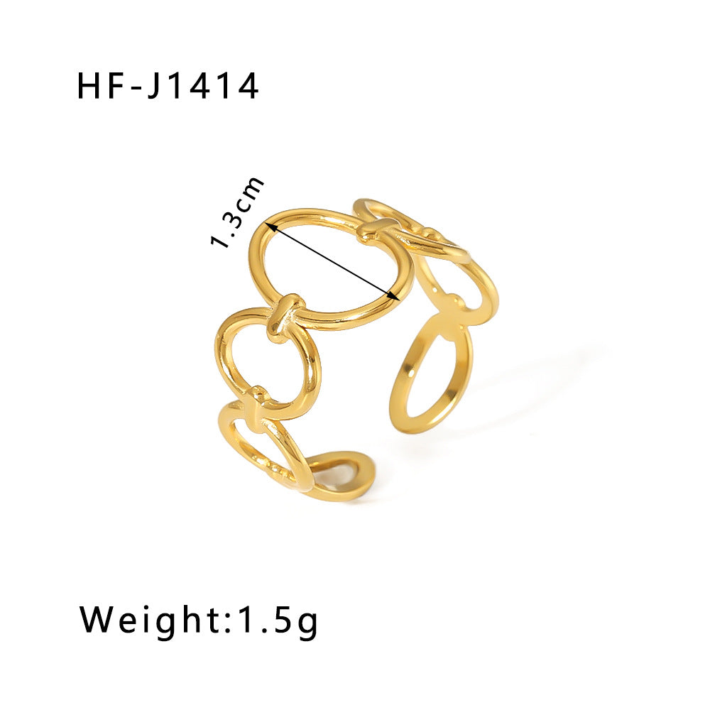 Wholesale Leaf Geometric Hollow Flower 18k Gold Plated Snake Shaped Titanium Steel Ring Stainless Steel ACC-RS-Xiny002