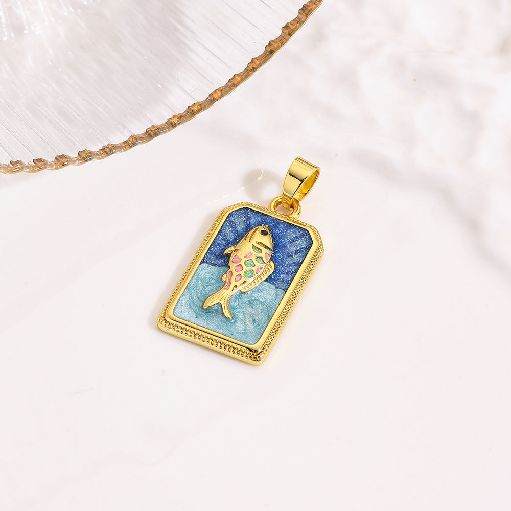 Wholesale square color dripping copper love conch shell eye moon jellyfish tarot pendant necklace