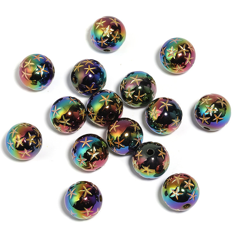 Wholesale 100pcs Acrylic Mabe Solid Color Gold-painted Five-pointed Star Round Beads Diy Accessories ACC-BDS-BLG111