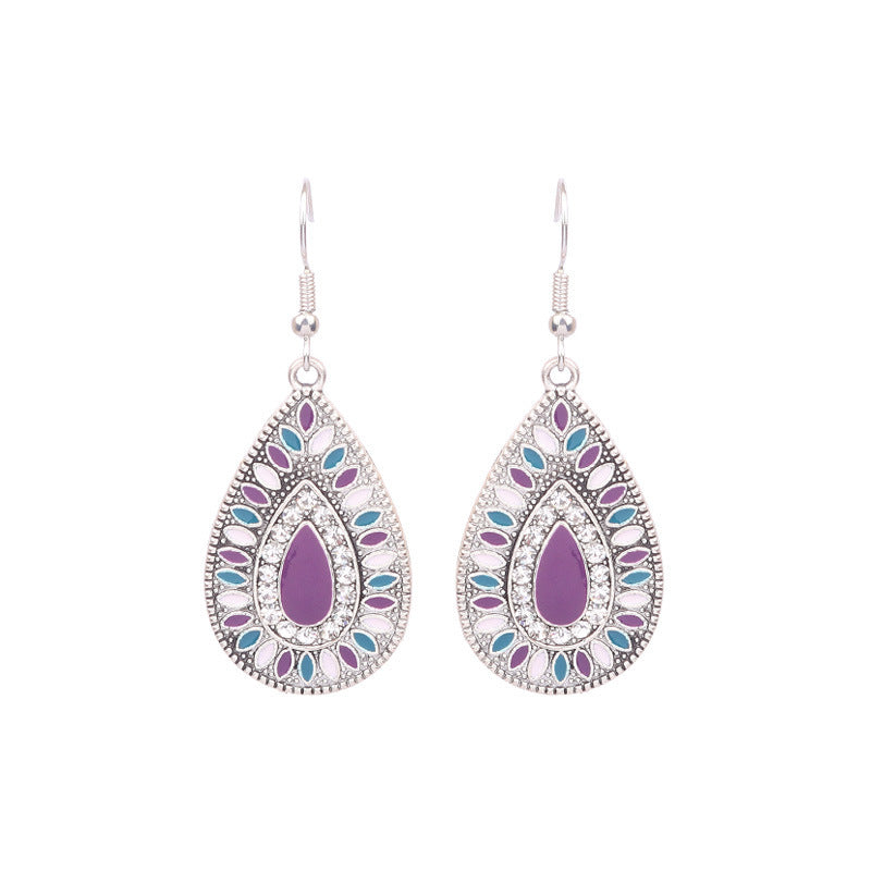 Wholesale Retro Bohemian Color Drip Oil Tassel Earrings Alloy Jewelry Fashion Accessory