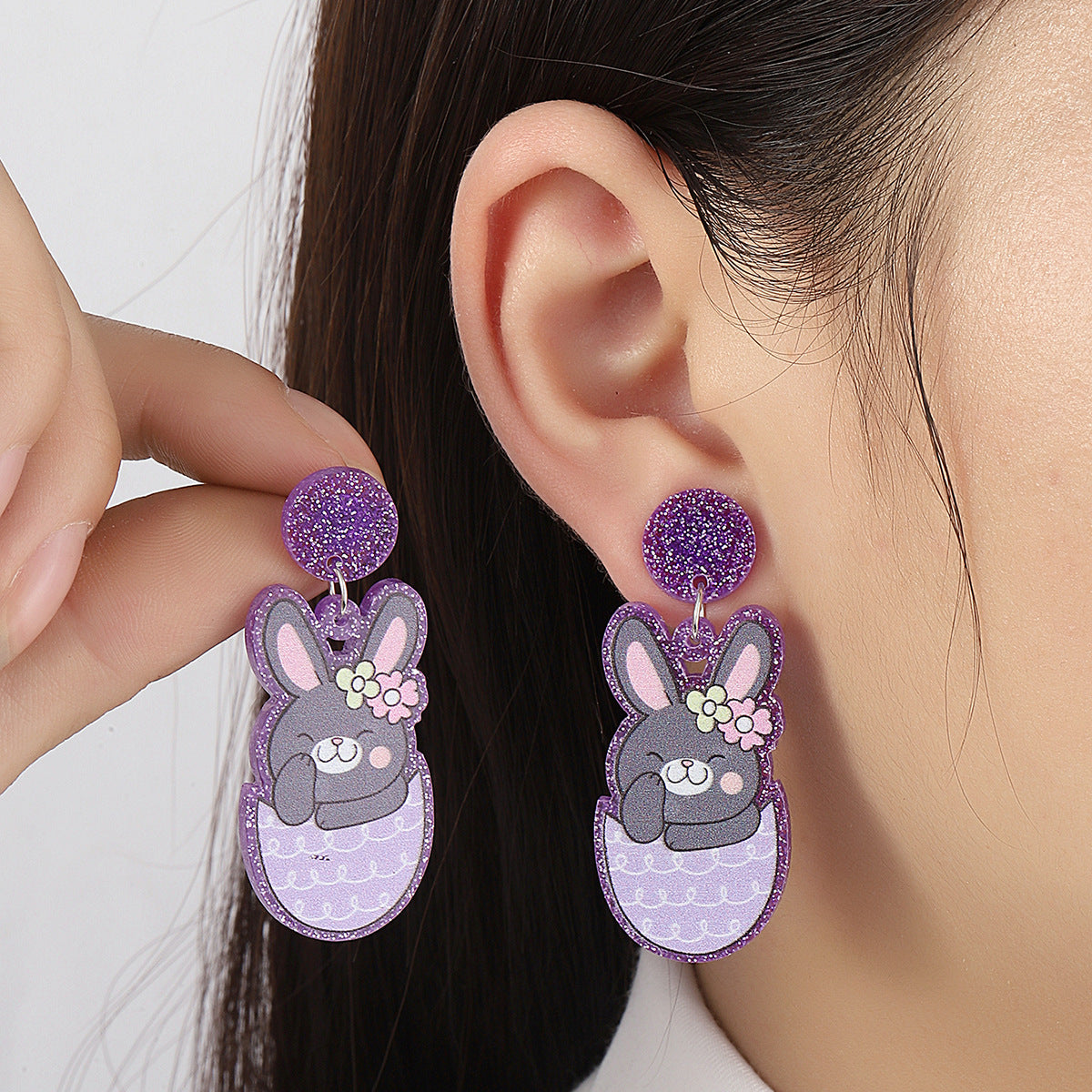 Wholesale Acrylic Cartoon Print Easter Bunny Egg Carrot Earrings