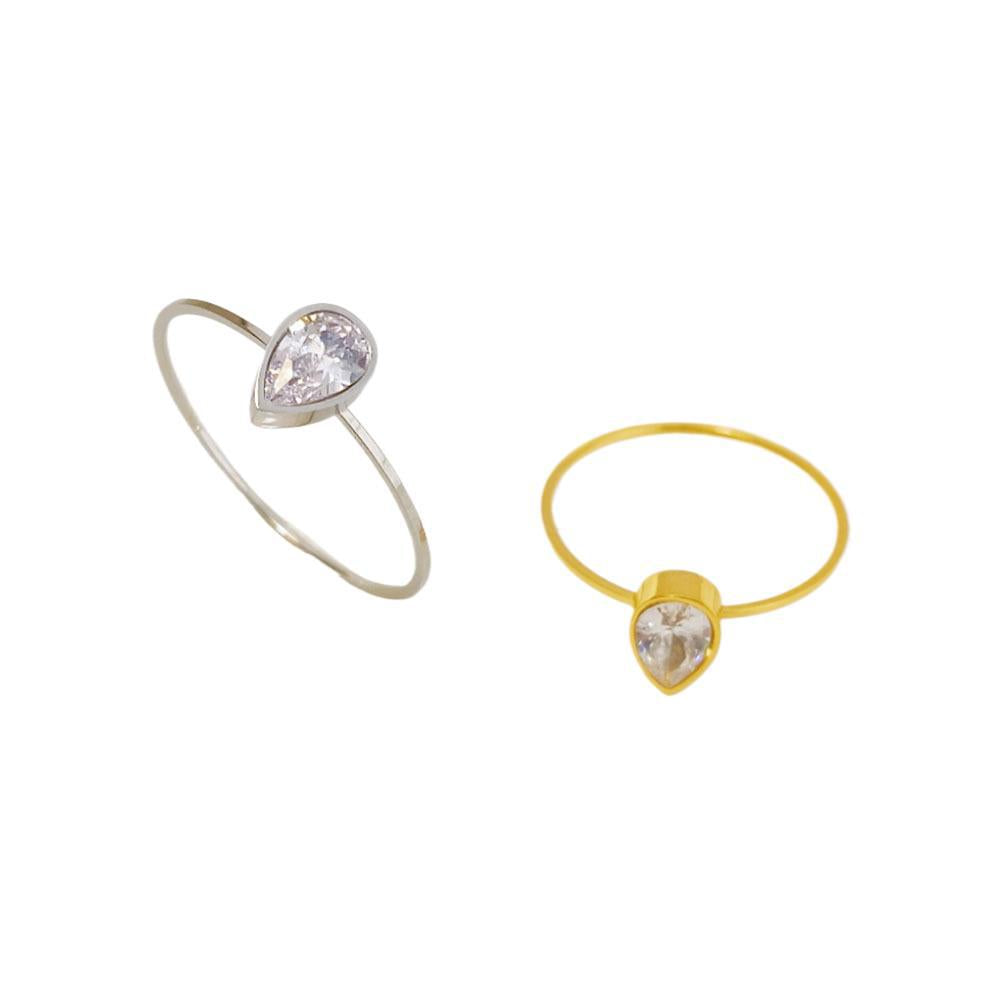 Wholesale  temperament water drop zircon ring light luxury fashion personality stainless steel ring