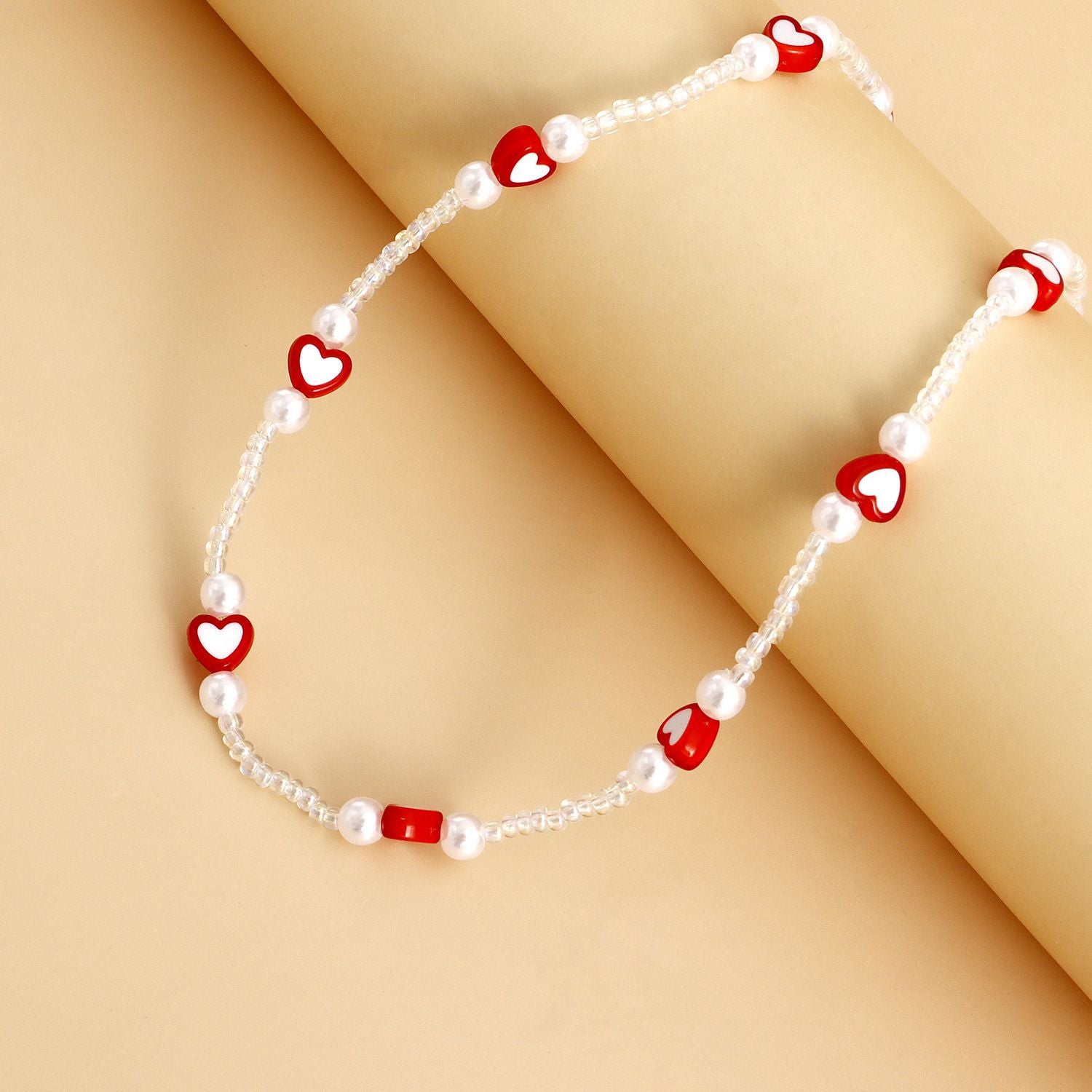 Wholesale  Bohemian Color Love Transparent Rice Bead Necklace