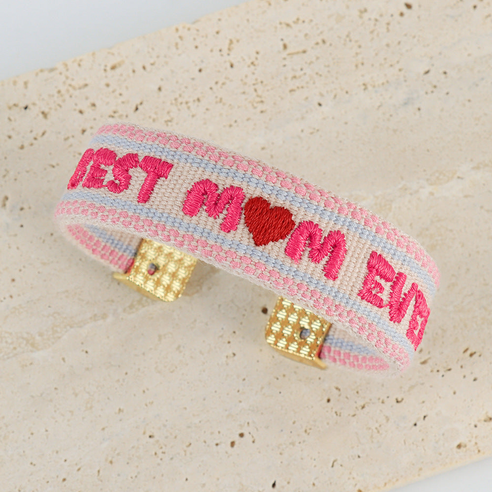 Wholesale  Mother's Day Letter Embroidery Woven Opening Bracelet