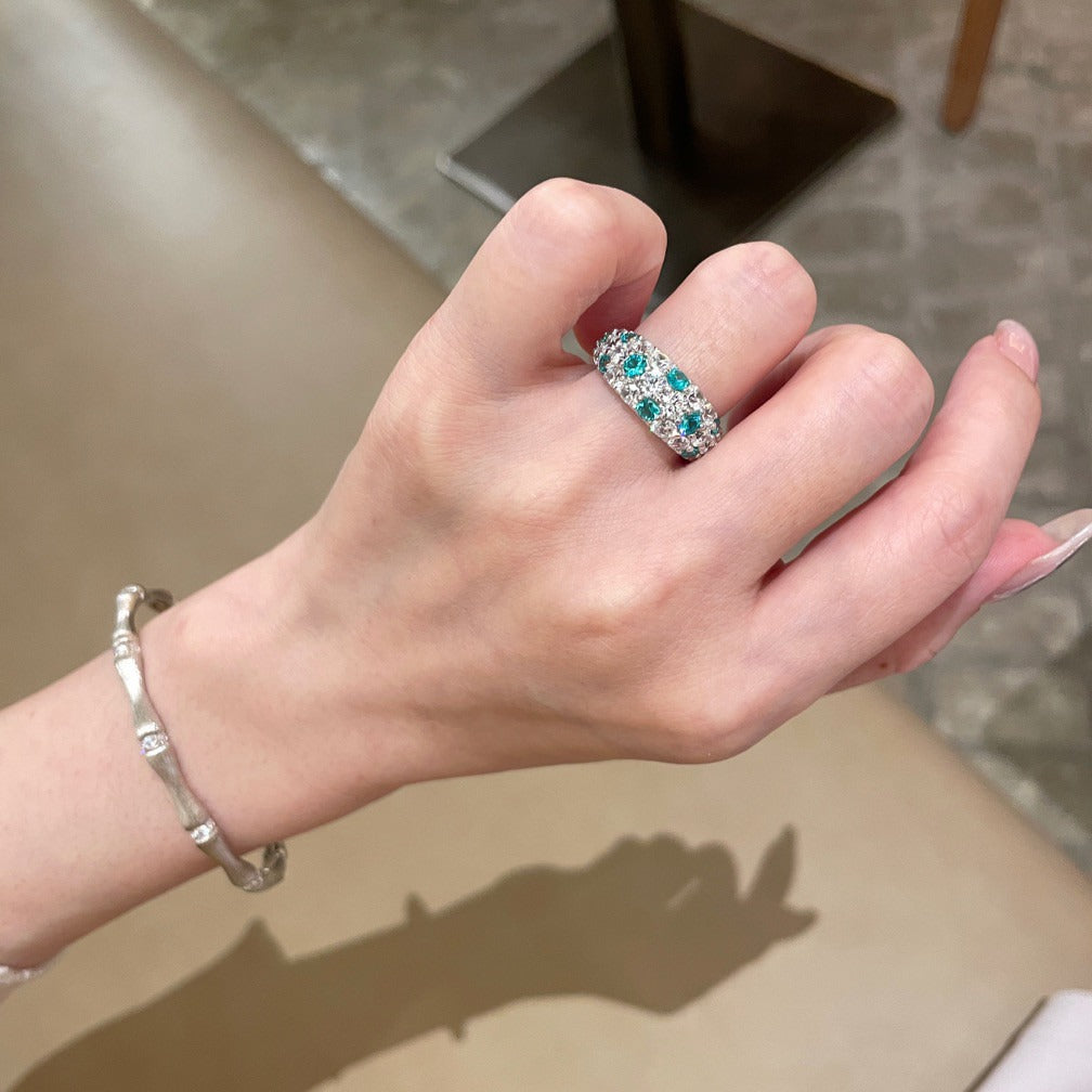 Wholesale Light Luxury Full Set Diamond Paraiba Color Ring