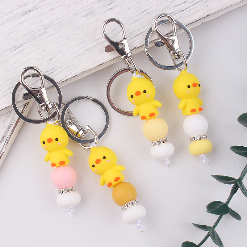 Wholesale Cartoon Little Yellow Duck Silicone Beaded Keychains ACC-KC-GuangTian092