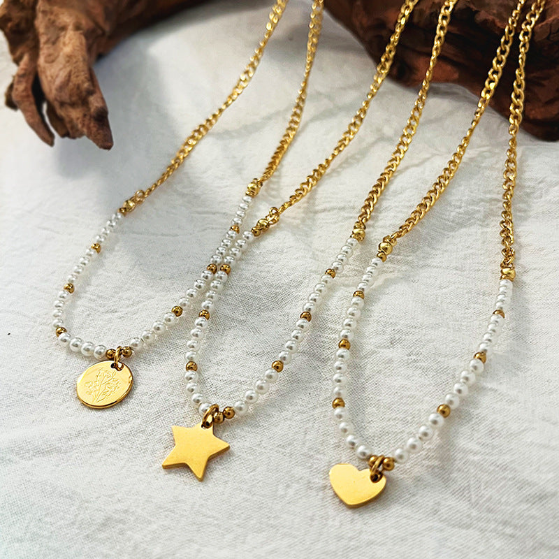 Wholesale stainless steel pearl beaded five-pointed star pendant necklace