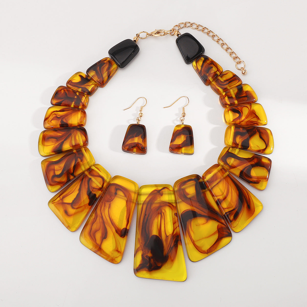 Wholesale retro ethnic style exaggerated resin clavicle  earrings Necklace
