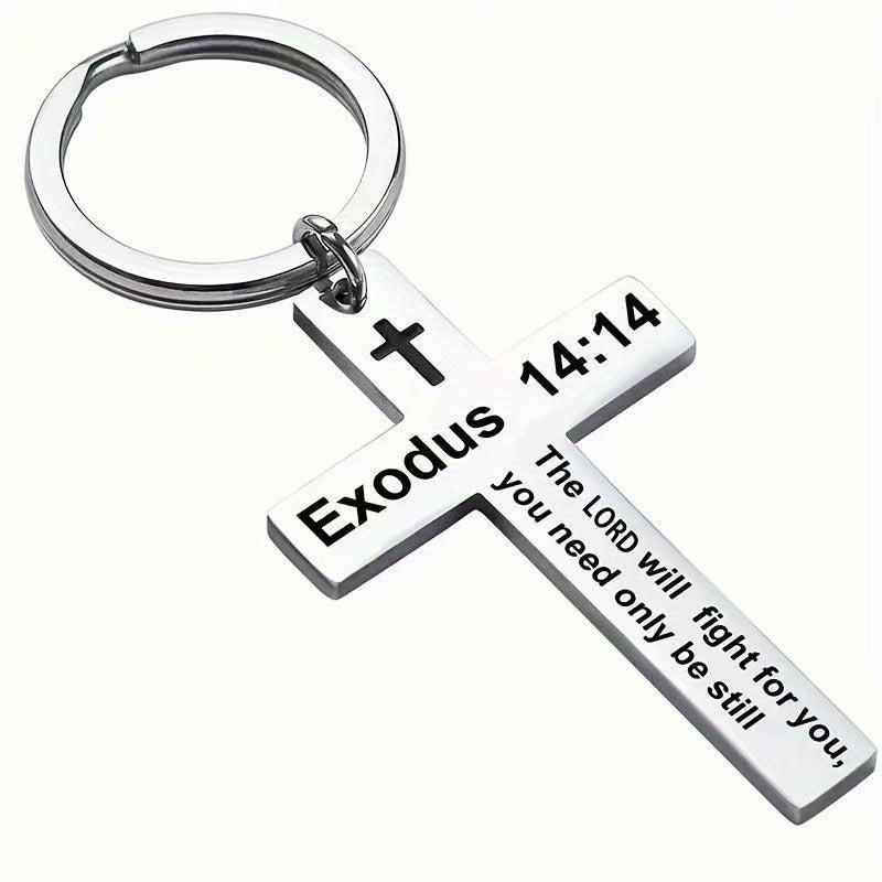 Wholesale creative Titanium Steel cross inspirational lettering metal keychain