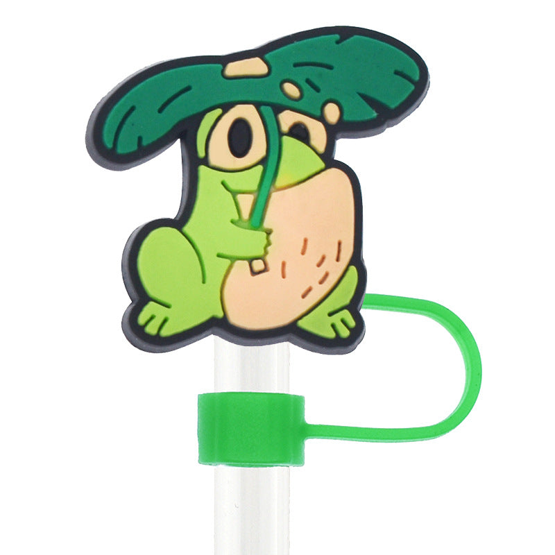 Wholesale Random 100pcs Cartoon Frog 10mm PVC Soft Straw Tube Cap ACC-SCR-RYY104