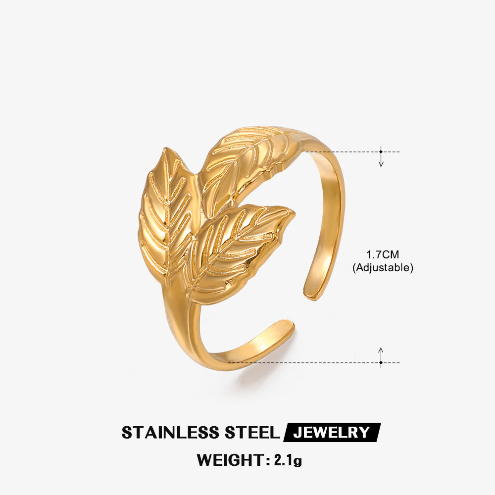 Wholesale Stainless Steel Rings Leaf Ring Vintage Adjustable Rings 18K Gold Plated Rings ACC-RS-JiaLi002