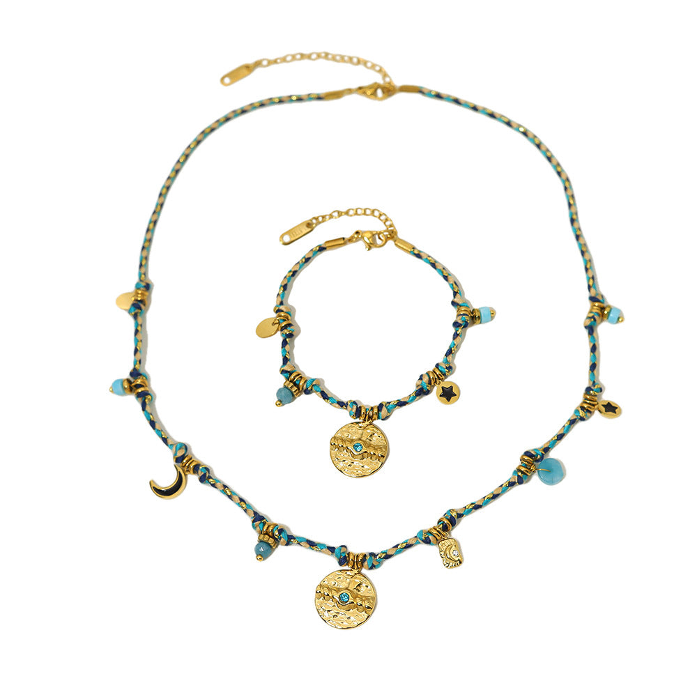 Wholesale retro bracelet necklace suit plated 18K gold titanium steel bracelet