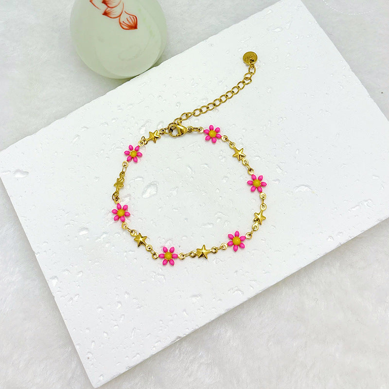 Wholesale  18k gold stainless steel daisy double-sided oil drop flower bracelet