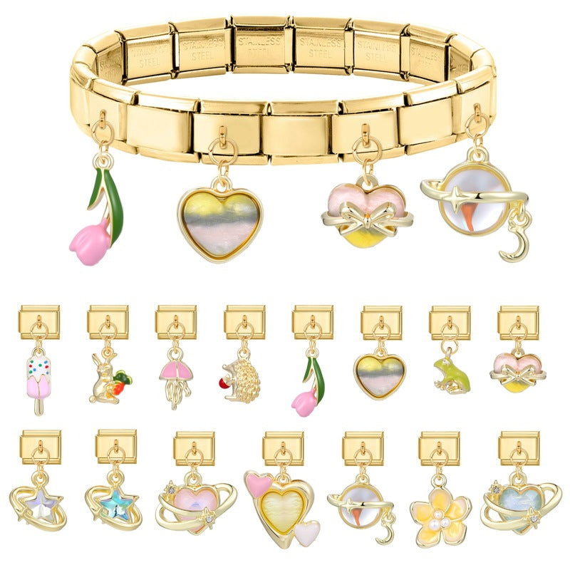 Wholesale Italian Charm Bracelet 9mm DIY Splicing Colored Gold Pendant Stainless Steel Composable Bracelet