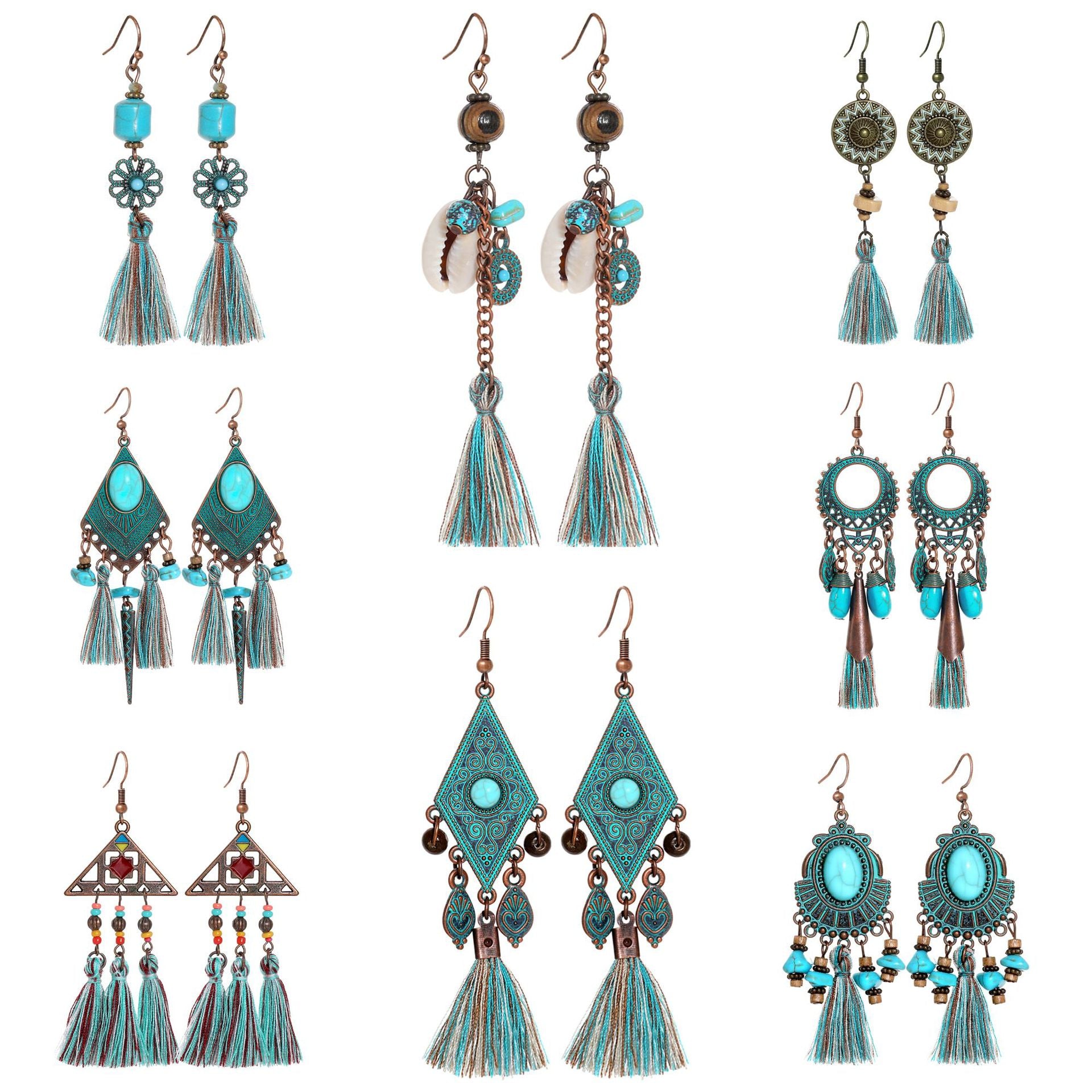 Wholesale Crystal Bohemian Tassel Earrings Vintage Style Women Jewelry Accessory for Everyday Gift