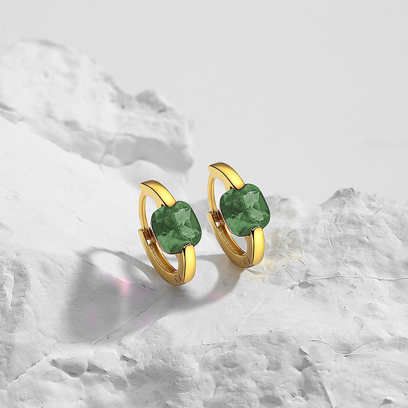 Wholesale 925 sterling silver ear clips light luxury retro square color zircon earrings