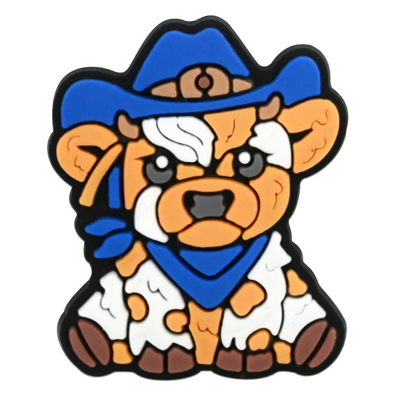 Wholesale  Random 100pcs Creative Cartoon Highland Cow Denim Series PVC Soft Rubber Shoe Buckle Decoration